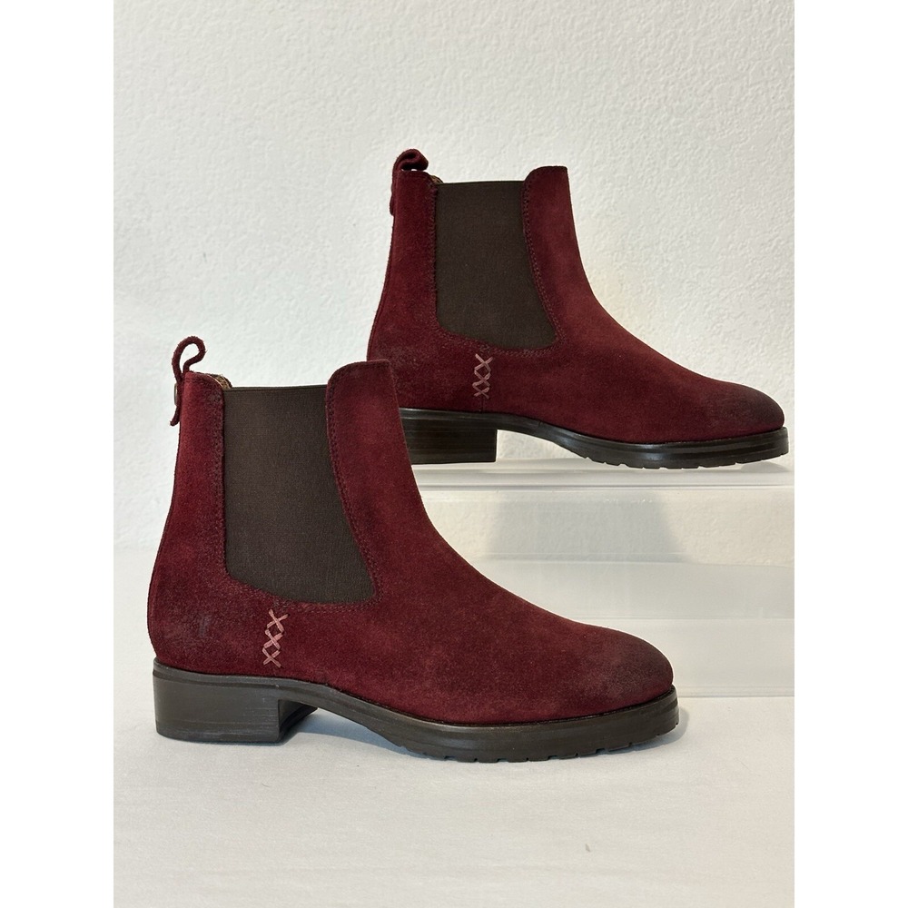 Frye Womens Melissa Chelsea Pull On Ankle Suede Boots Sz‎ 6 Red Maroon